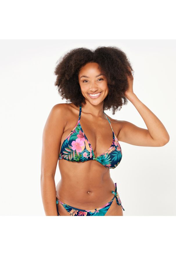 Decathlon - Góra kostiumu kąpielowego surfingowego damska Olaian Mae Borabora. Kolor: niebieski. Materiał: poliester, elastan, materiał