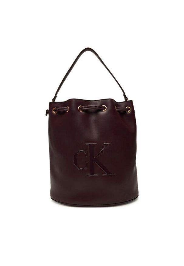 Calvin Klein Torebka Bold Ck Large Bucket Bag LV04F3232G Bordowy. Kolor: czerwony. Materiał: skórzane