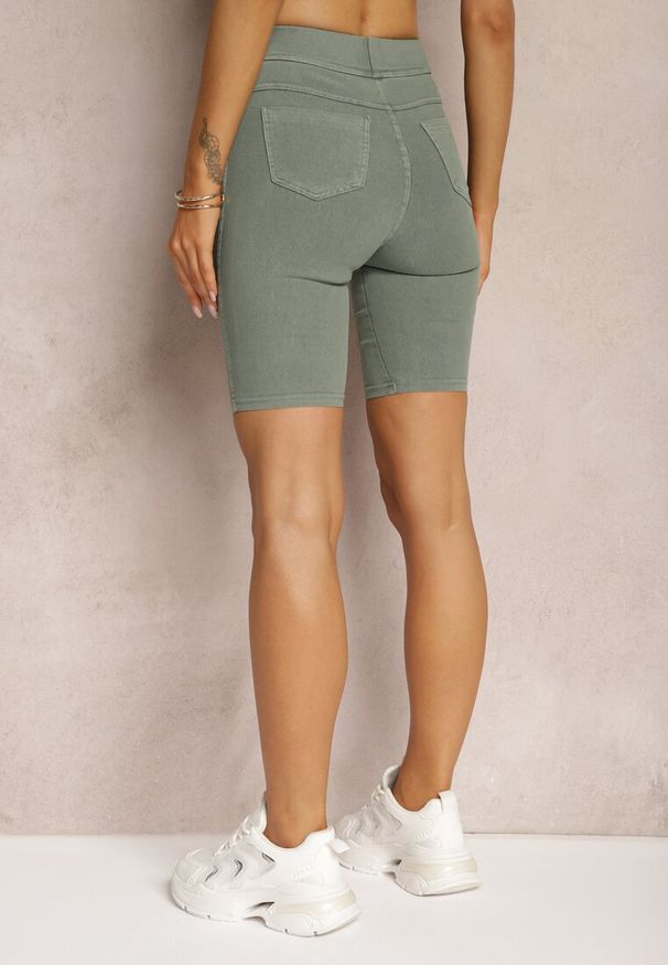 Renee - Zielone Szorty z Gumką w Pasie High Waist Lorolia. Okazja: na co dzień. Stan: podwyższony. Kolor: zielony. Materiał: jeans. Sezon: lato. Styl: casual, sportowy