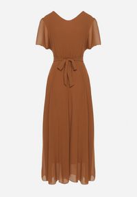 Born2be - Brązowa Kopertowa Sukienka Maxi z Gumką w Pasie Narlin. Okazja: na wesele, na ślub cywilny, na studniówkę. Typ kołnierza: dekolt w serek. Kolor: brązowy. Typ sukienki: kopertowe. Styl: klasyczny. Długość: maxi #5