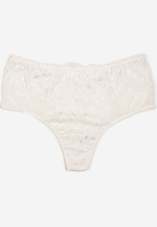 Renee - Białe Majtki o Fasonie Stringów z Koronką i Siateczką Telliana. Kolor: biały. Materiał: koronka. Wzór: koronka
