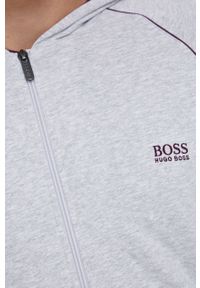 BOSS - Boss Bluza męska kolor szary z kapturem gładka. Typ kołnierza: kaptur. Kolor: szary. Materiał: dzianina, bawełna. Długość rękawa: raglanowy rękaw. Wzór: gładki #2