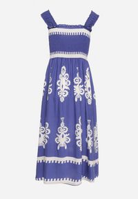 Born2be - Niebieska Wiskozowa Sukienka o Rozkloszowanym Kroju w Ornamentny Wzór Adoxie. Okazja: na spacer, na co dzień. Kolor: niebieski. Materiał: wiskoza. Długość rękawa: na ramiączkach. Typ sukienki: proste, rozkloszowane. Styl: casual, klasyczny #5