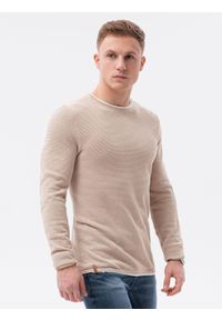 Ombre Clothing - Sweter męski E121 - brązowy - XXL. Okazja: na co dzień. Kolor: brązowy. Materiał: bawełna. Styl: casual, elegancki, klasyczny