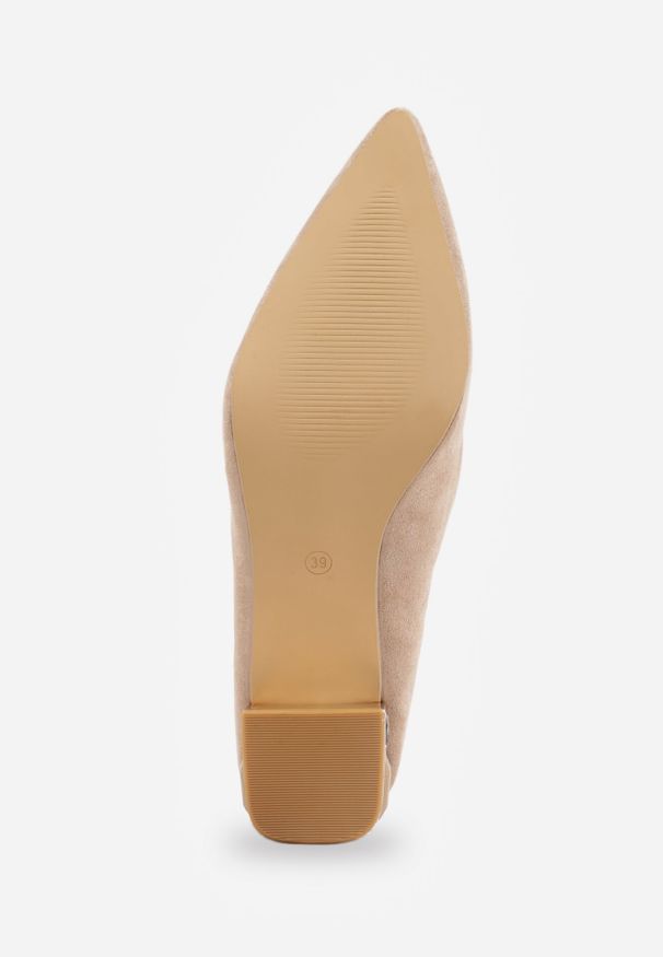 Born2be - Ciemnobeżowe Eleganckie Czółenka Vices na Ozdobnym Obcasie ze Skórzaną Wkładką Lorevine. Okazja: na spotkanie biznesowe, na co dzień, do pracy. Kolor: beżowy. Materiał: skóra. Obcas: na obcasie. Styl: elegancki. Wysokość obcasa: średni