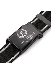 Pasek parciany czarny z białymi przeszyciami PAOLO PERUZZI PW-10-125 cm. Kolor: czarny, wielokolorowy, biały. Materiał: materiał #1