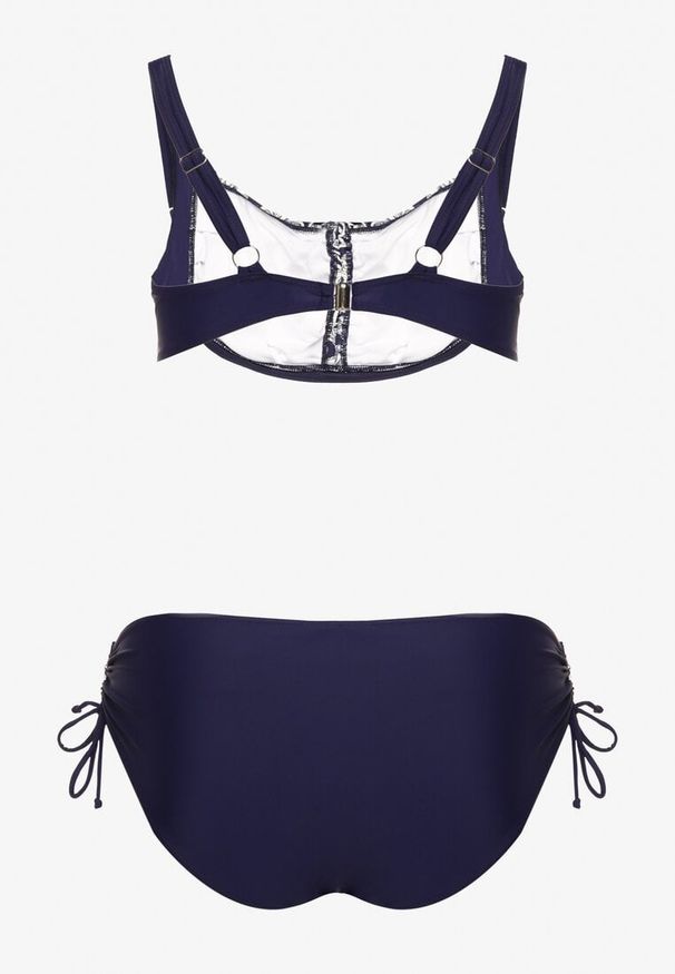Born2be - Granatowe Bikini ze Ściągaczami Biustonosz i Majtki Figi Miladenna. Kolekcja: plus size. Kolor: niebieski. Materiał: len. Wzór: aplikacja