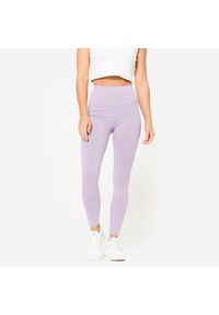 DOMYOS - Legginsy fitness damskie Domyos. Stan: podwyższony. Kolor: fioletowy. Materiał: bawełna, materiał, poliester, elastan. Sport: fitness