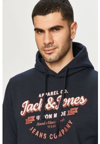 Jack & Jones - Bluza. Okazja: na co dzień. Typ kołnierza: kaptur. Kolor: niebieski. Materiał: dzianina. Wzór: nadruk. Styl: casual #2