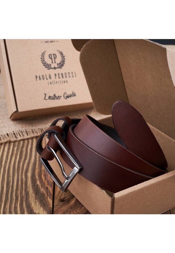 Pasek skórzany 110 CM brązowy PAOLO PERUZZI PG-03-BRBL-110. Kolor: brązowy. Materiał: skóra. Wzór: paski. Styl: elegancki, casual, klasyczny