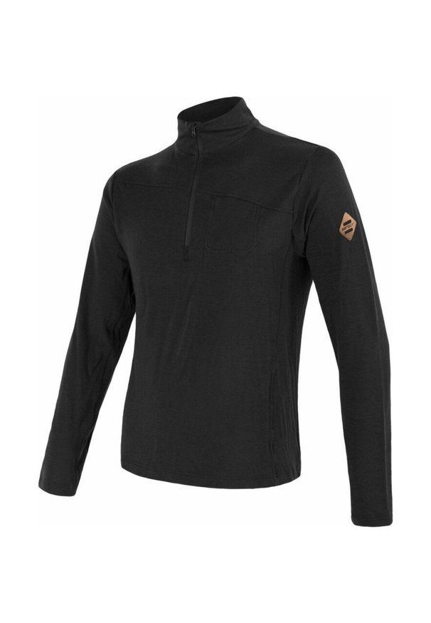 SENSOR - Męska koszulka Baselayer Merino Extreme z długim rękawem i zamkiem błyskawicznym. Kolor: czarny. Materiał: dzianina, prążkowany, wełna. Długość rękawa: długi rękaw. Długość: długie