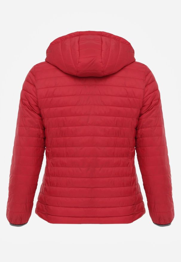 Born2be - Czerwono-Czarna Przejściowa Kurtka Dwustronna z Pikowaniem i Kapturem Azirane. Okazja: na co dzień. Typ kołnierza: kaptur. Kolekcja: plus size. Kolor: czerwony. Materiał: jeans. Styl: elegancki, casual