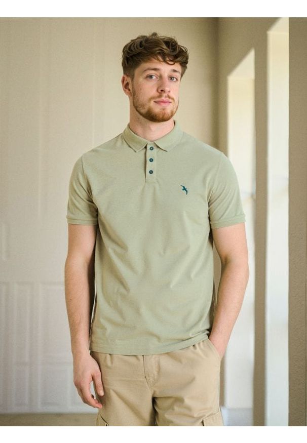 Sinsay - Bawełniana koszulka polo - zielony. Typ kołnierza: polo. Kolor: zielony. Materiał: bawełna