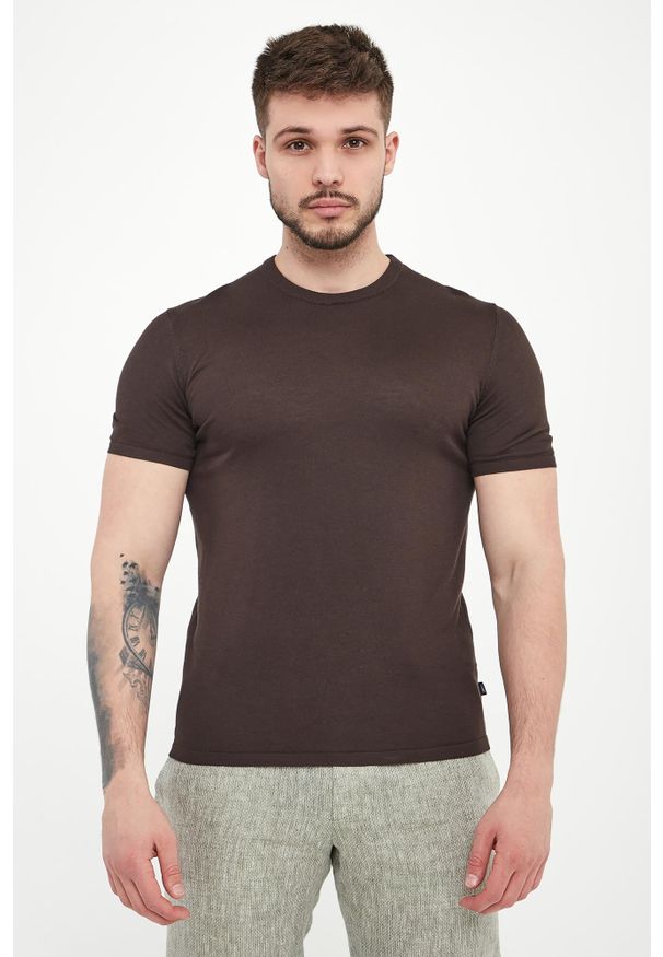 T-shirt męski dzianinowy Veredo JOOP!. Materiał: dzianina. Długość rękawa: krótki rękaw. Długość: krótkie