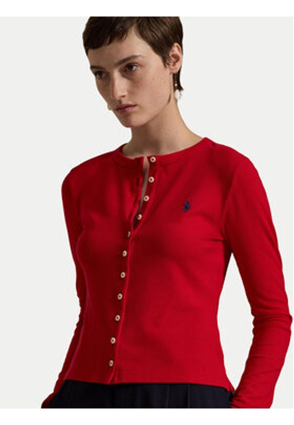 Polo Ralph Lauren Kardigan 211941175006 Czerwony Slim Fit. Typ kołnierza: polo. Kolor: czerwony. Materiał: bawełna