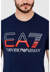 EA7 Emporio Armani - EA7 T-shirt męski granatowy z dużym logo. Kolor: niebieski #4