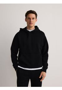 Reserved - Bawełniana bluza z kapturem - czarny. Kolor: czarny. Materiał: bawełna
