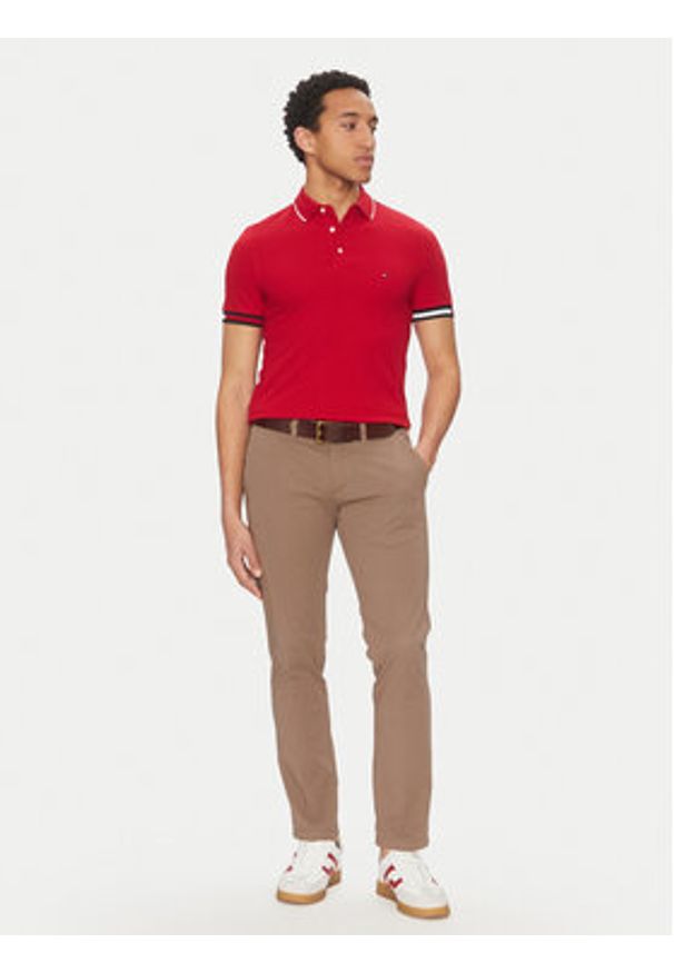 TOMMY HILFIGER - Tommy Hilfiger Polo Flag Cuff MW0MW38458 Czerwony Slim Fit. Typ kołnierza: polo. Kolor: czerwony. Materiał: bawełna