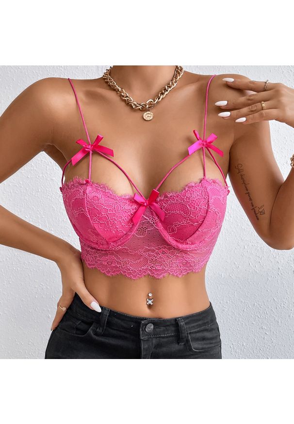 Intica - Biustonosz koronkowy bez fiszbin z kokardkami Hayriye. Kolor: czarny. Materiał: koronka. Wzór: koronka