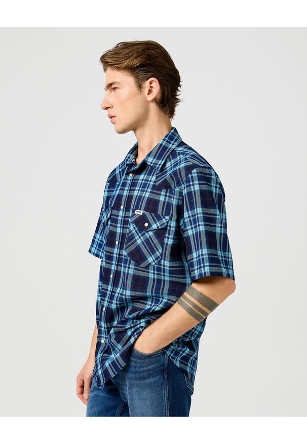 Wrangler - MESKA KOSZULA WRANGLER SS WESTERN SHIRT LATIGO INDIGO 112362899