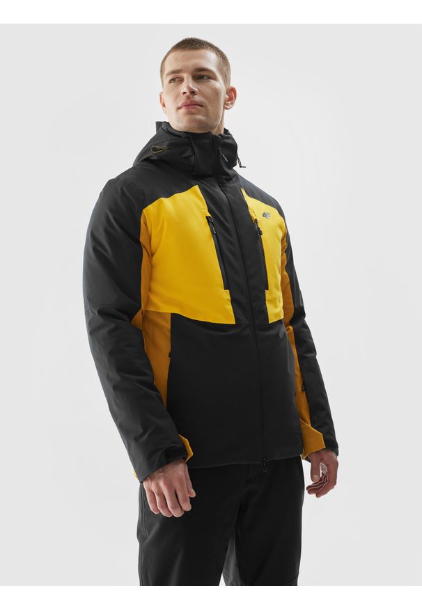4f - Kurtka narciarska membrana 10000 męska - żółta. Kolor: żółty. Materiał: materiał, mesh, syntetyk. Sezon: zima. Sport: narciarstwo