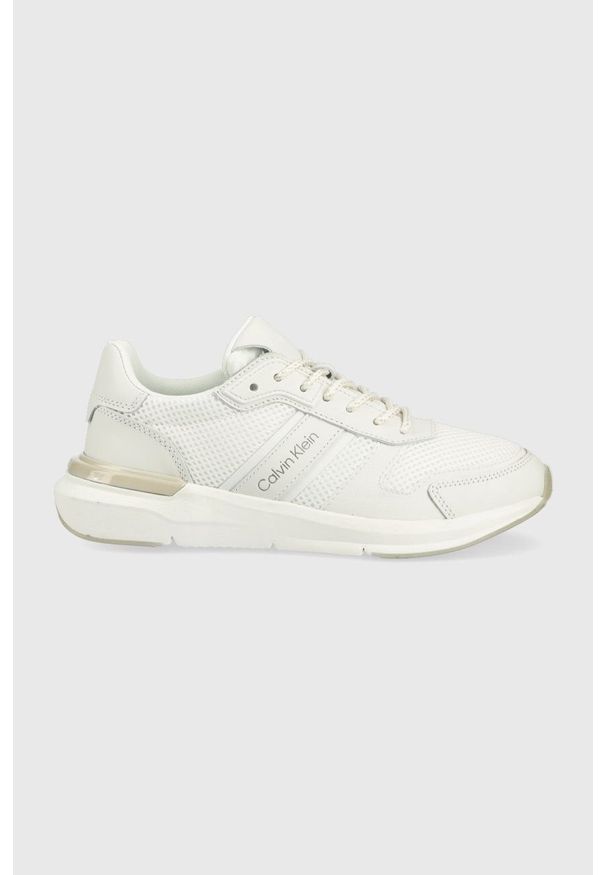 Calvin Klein sneakersy kolor biały. Zapięcie: sznurówki. Kolor: biały. Materiał: skóra, guma. Obcas: na platformie