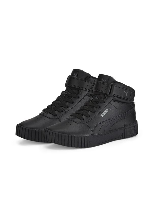 Puma - Damskie sneakersy Carina 2.0 Mid PUMA Black Dark Shadow Gray. Okazja: na plażę. Kolor: czarny, szary, wielokolorowy. Materiał: guma, syntetyk, materiał. Sezon: lato. Sport: turystyka piesza