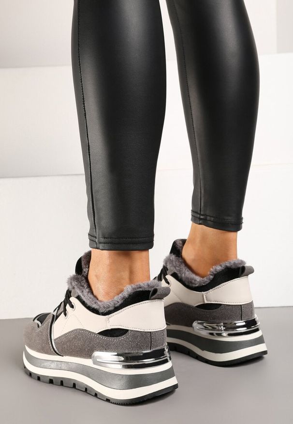 Renee - Szare Sneakersy na Zimę z Futerkowym Ociepleniem Vertiste. Kolor: szary. Materiał: jeans. Sezon: zima