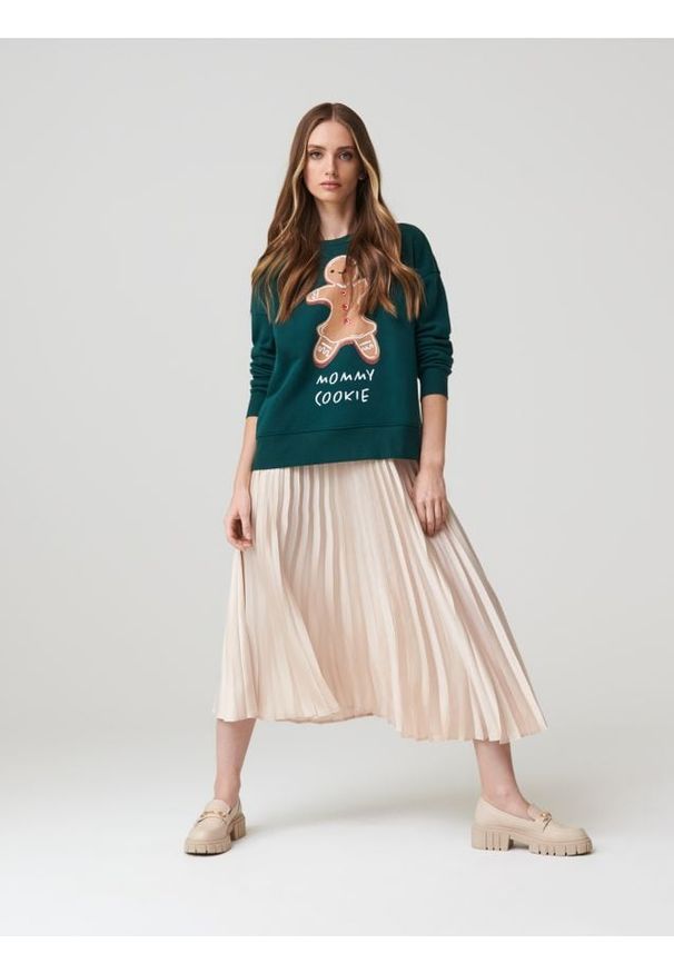 Sinsay - Bluza ze ściągaczami - zielony. Kolor: zielony. Materiał: materiał, włókno