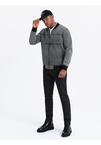 Ombre Clothing - Męska kurtka jeansowa bomberka z efektem stone wash – szara V1 - Rozmiar: L. Kolor: szary. Materiał: jeans. Styl: retro, sportowy, klasyczny #6