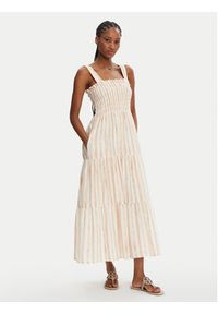 Seafolly Sukienka letnia Shirred 55402-DR Beżowy Regular Fit. Kolor: beżowy. Materiał: bawełna. Sezon: lato
