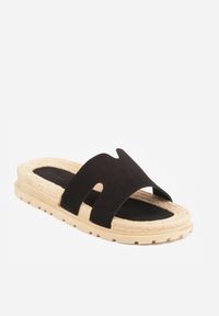 Born2be - Czarne Klapki na Grubej Podeszwie z Plecionki z Ozdobnymi Wycięciami Alcista. Okazja: na co dzień, na spacer. Kolor: czarny. Materiał: jeans. Sezon: lato. Styl: wakacyjny, casual #9