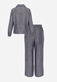 Born2be - Niebieski Komplet z Lnem i Wiskozą Szerokie Spodnie i Koszula z Wiązaniem Ravilith. Kolor: niebieski. Materiał: wiskoza, len #8