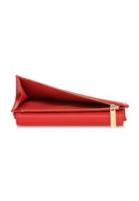Ochnik - Duży czerwony portfel damski z logo. Kolor: czerwony. Materiał: skóra. Wzór: gładki #6