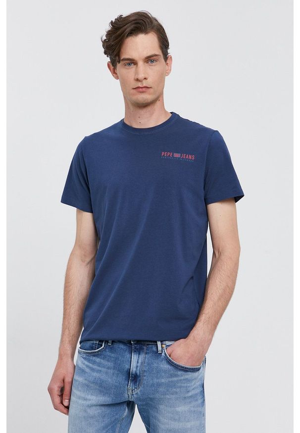 Pepe Jeans - T-shirt RAMON. Okazja: na co dzień. Kolor: niebieski. Wzór: nadruk. Styl: casual