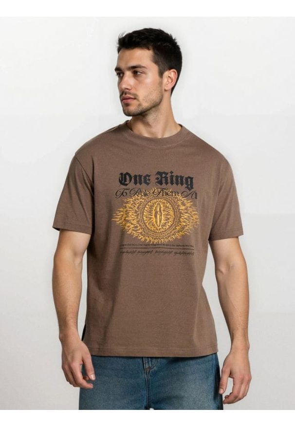 Sinsay - Bawełniana koszulka z nadrukiem The Lord of the Rings - brązowy. Kolor: brązowy. Materiał: bawełna. Wzór: nadruk
