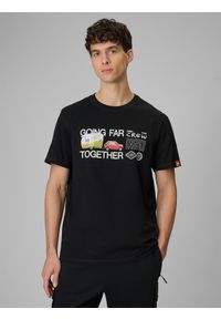 4f - 4F T-shirt regular z nadrukiem męski - czarny S. Okazja: na co dzień. Kolor: czarny. Materiał: dzianina, bawełna, materiał. Wzór: nadruk. Styl: casual, klasyczny #1