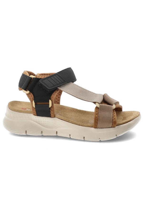 Sandały damskie Artiker, cholewka z materiału tekstylnego regulowane paski z zapięciem na rzep, kolorowe, 58C1234. Zapięcie: rzepy. Materiał: materiał. Wzór: kolorowy, paski