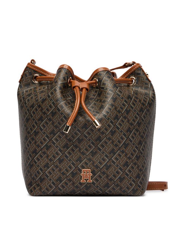 TOMMY HILFIGER - Tommy Hilfiger Torebka Th Monoplay Bucket Le AW0AW18847 Czarny. Kolor: czarny. Materiał: skórzane