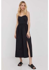 TwinSet - Twinset sukienka kolor czarny mini rozkloszowana. Kolor: czarny. Materiał: tkanina. Długość rękawa: na ramiączkach. Wzór: gładki. Typ sukienki: rozkloszowane. Długość: mini #5