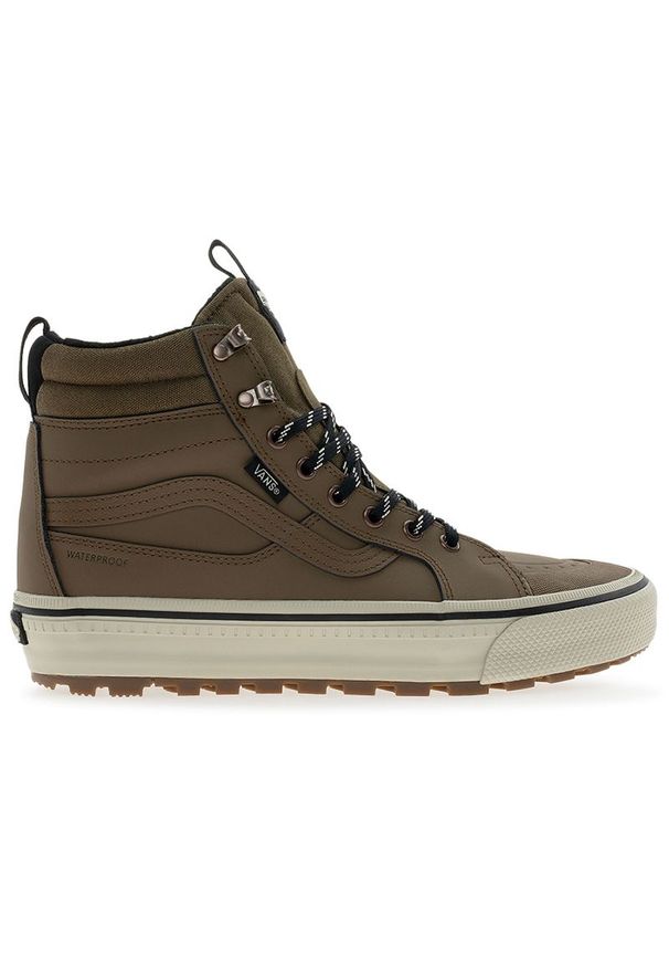 Buty męskie Vans SK8-Hi Waterproof Insulated VN000DAQ91K1 - brązowe. Kolor: brązowy. Materiał: syntetyk, skóra, materiał, guma. Szerokość cholewki: normalna. Technologia: Primaloft. Sezon: jesień. Model: Vans SK8