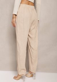 Renee - Beżowe Proste Spodnie Bawełniane z Gumką w Pasie Xisela. Kolor: beżowy. Materiał: bawełna. Styl: elegancki