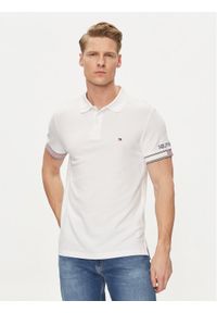 TOMMY HILFIGER - Tommy Hilfiger Polo Flag MW0MW34780 Biały Slim Fit. Typ kołnierza: polo. Kolor: biały. Materiał: bawełna, wiskoza