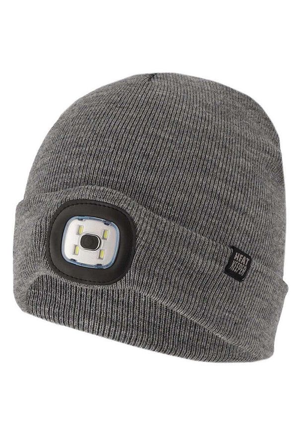 HEAT KEEPER - Czapka termiczna + latarka LED męska - Szara - Jeden rozmiar - 2 sztuki. Kolor: szary. Materiał: poliakryl. Sezon: zima. Styl: sportowy