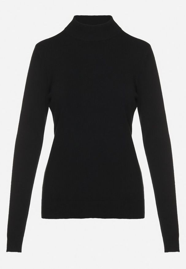 Born2be - Czarny Klasyczny Półgolf z Domieszką Kaszmiru Zailena. Okazja: na imprezę, na co dzień. Kolor: czarny. Materiał: kaszmir. Wzór: aplikacja. Styl: klasyczny