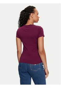 Tommy Jeans T-Shirt Linear DW0DW18398 Bordowy Slim Fit. Kolor: czerwony. Materiał: bawełna