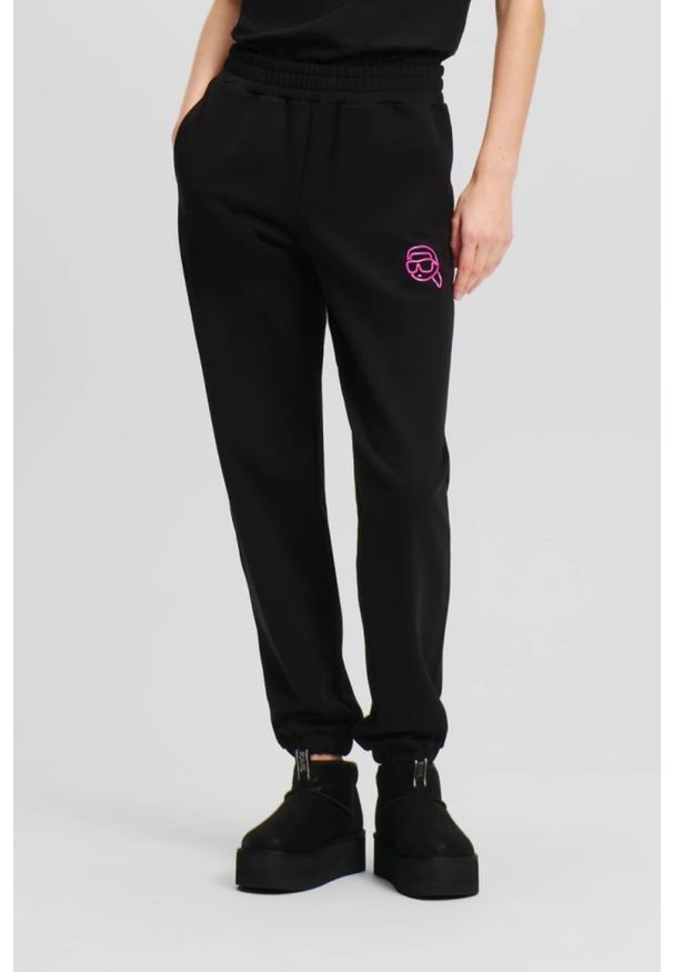 Karl Lagerfeld - KARL LAGERFELD Czarne spodnie dresowe damskie Ikonik 2.0 Jelly, Rozmiar S. Kolor: czarny. Materiał: dresówka