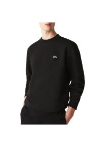 Bluza Lacoste Organic Brushed Cotton Sweatshirt SH9608-031 - czarna. Okazja: na co dzień. Typ kołnierza: bez kaptura. Kolor: czarny. Materiał: poliester, materiał, bawełna. Wzór: aplikacja. Styl: casual, klasyczny