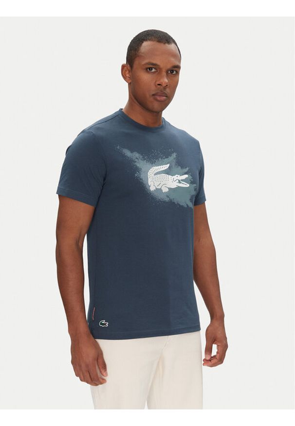 Lacoste T-Shirt TH8725 Granatowy Regular Fit. Kolor: niebieski. Materiał: bawełna