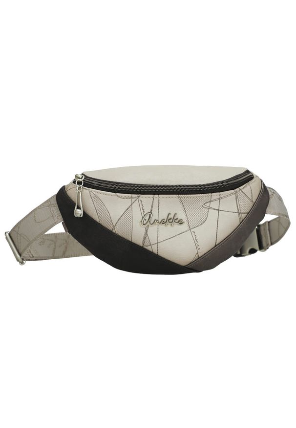 Torebka nerka damska Anekke, nerka z zamkiem błyskawicznym i regulowanym paskiem ozdobiona subtelnym nadrukiem oraz metalowym logo, beżowa, 42815-745. Kolor: beżowy. Wzór: nadruk, aplikacja